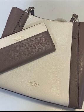 Kate Spade Cream and Brown Leather Two-Tone Tote with Matching Wallet